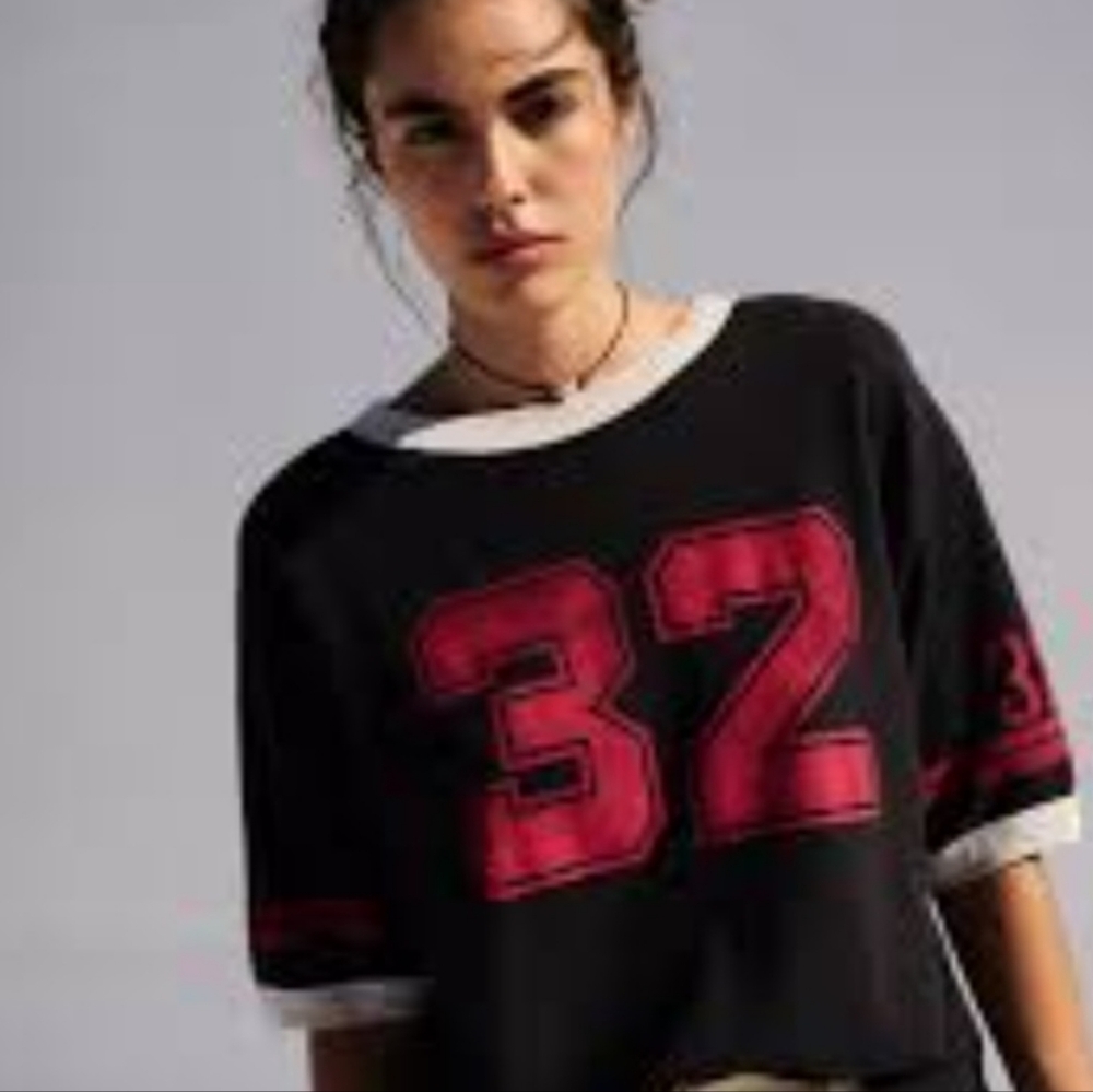 NWOT FREE PEOPLE X RAGABOND Lost & Found Ringer Tee In Navy MSRP $98 Size Small